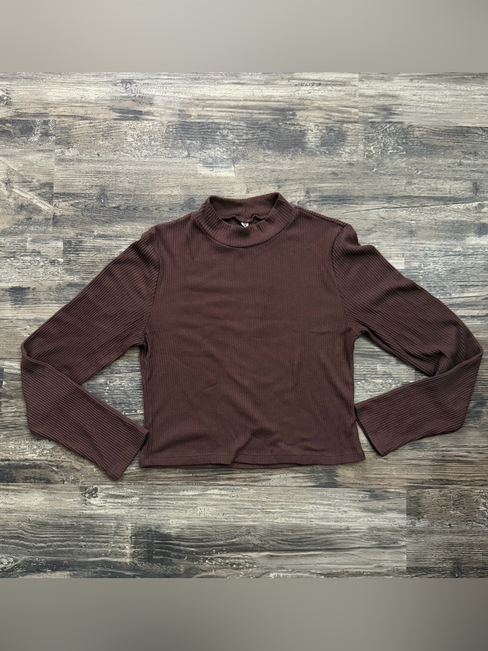 Wallflower brown ribbed mock neck long sleeve top shirt juniors large